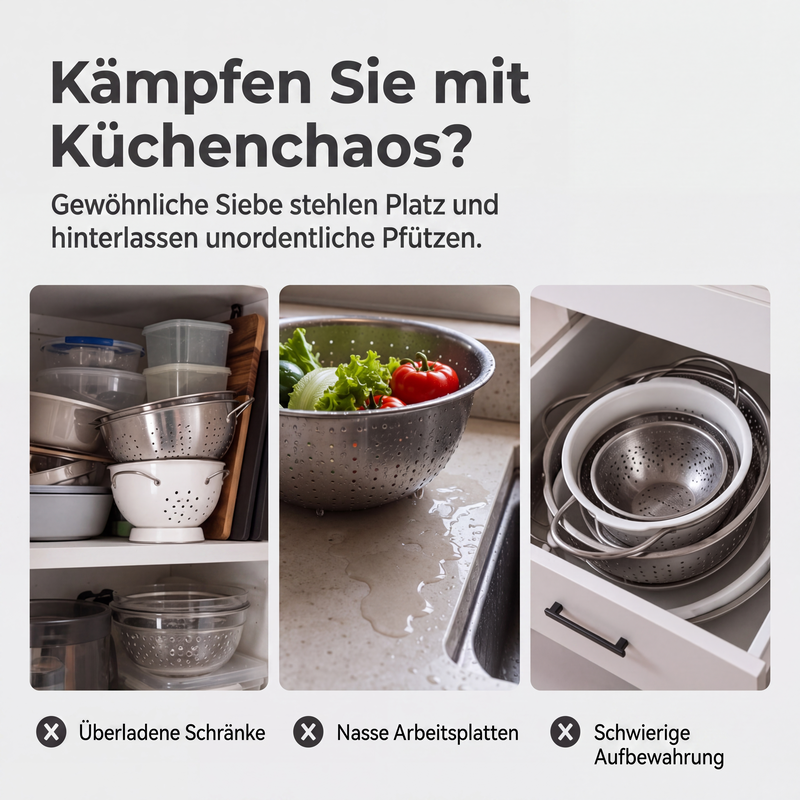 3-teiliges klappbares Sieb-Set mit Abtropfboden