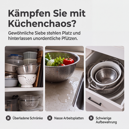 3-teiliges klappbares Sieb-Set mit Abtropfboden