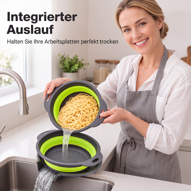 3-teiliges klappbares Sieb-Set mit Abtropfboden