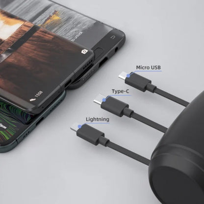 3-in-1 Auto-Ladegerät mit einziehbarem Kabel