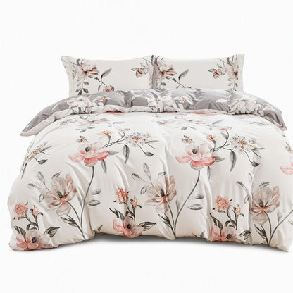 Ganzjahres-Bettwäsche-Set mit gebürstetem Blumenmuster, 2- oder 3-teiliges Bettbezug- und Kissenbezug-Set