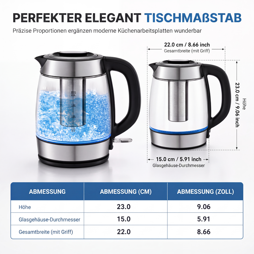 📢📢50 % RABATT !! ⏰2 l Glas-Wasserkocher mit großer Kapazität, automatischer Abschaltung und Überhitzungsschutz