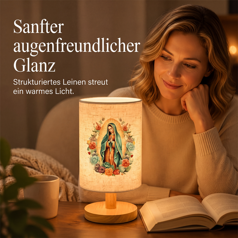 Holztischlampe mit Jungfrau-Maria-Muster