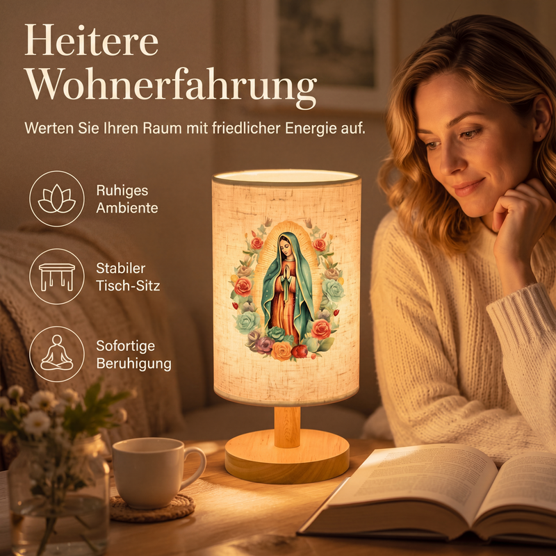 Holztischlampe mit Jungfrau-Maria-Muster