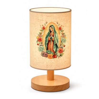 Holztischlampe mit Jungfrau-Maria-Muster