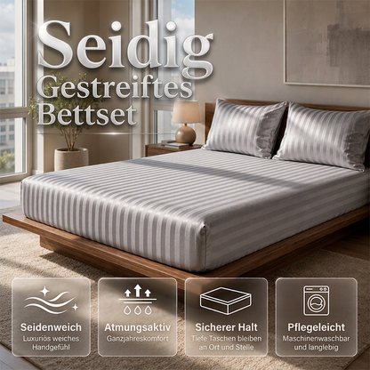Seidig glänzendes gestreiftes Satin-Spannbettlaken-Set