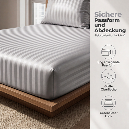 Seidig glänzendes gestreiftes Satin-Spannbettlaken-Set