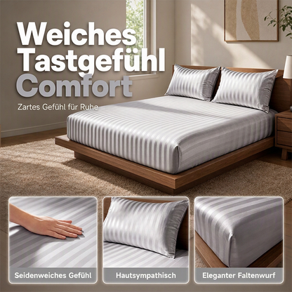 Seidig glänzendes gestreiftes Satin-Spannbettlaken-Set