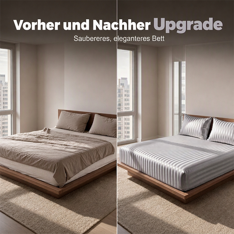 Seidig glänzendes gestreiftes Satin-Spannbettlaken-Set