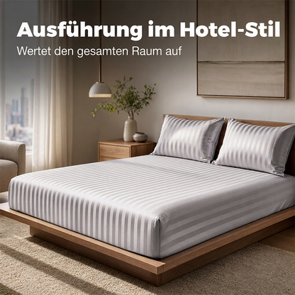 Seidig glänzendes gestreiftes Satin-Spannbettlaken-Set