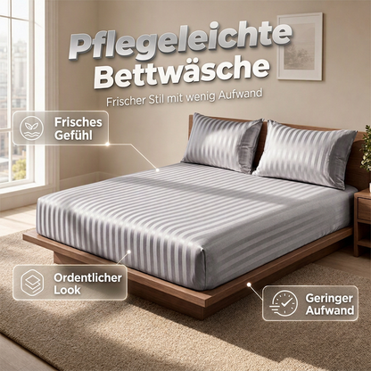 Seidig glänzendes gestreiftes Satin-Spannbettlaken-Set