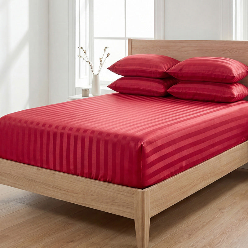 Seidig glänzendes gestreiftes Satin-Spannbettlaken-Set