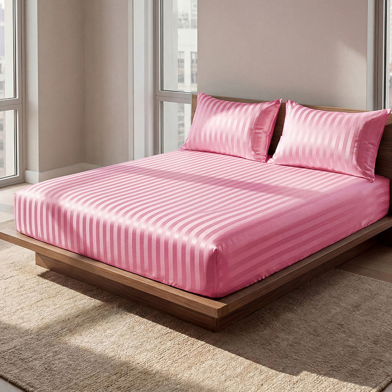 Seidig glänzendes gestreiftes Satin-Spannbettlaken-Set