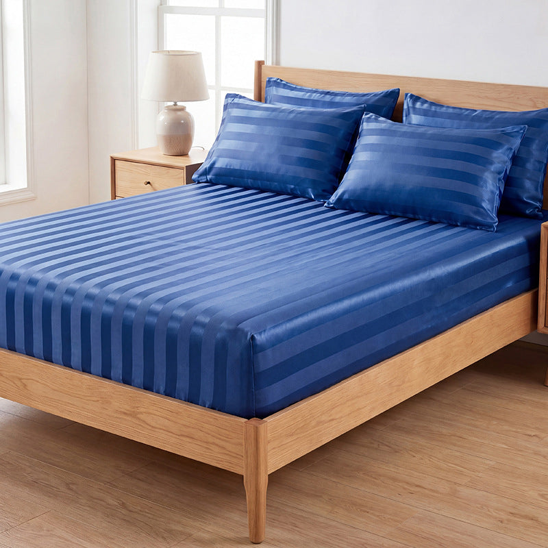 Seidig glänzendes gestreiftes Satin-Spannbettlaken-Set