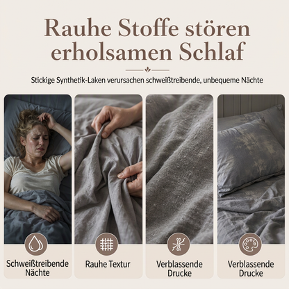 Bettwäsche-Set aus reiner Baumwolle mit Leinenoptik und retro Knopfverschluss, dicke und hochdichte Bettdeckenbezug und Bettlaken der Klasse A