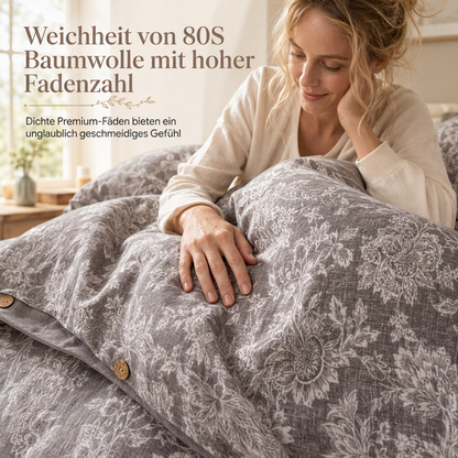 Bettwäsche-Set aus reiner Baumwolle mit Leinenoptik und retro Knopfverschluss, dicke und hochdichte Bettdeckenbezug und Bettlaken der Klasse A