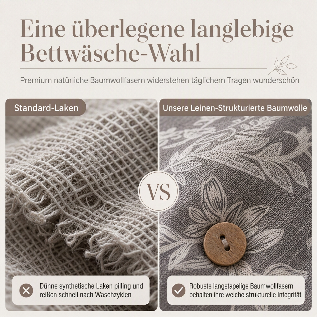 Bettwäsche-Set aus reiner Baumwolle mit Leinenoptik und retro Knopfverschluss, dicke und hochdichte Bettdeckenbezug und Bettlaken der Klasse A