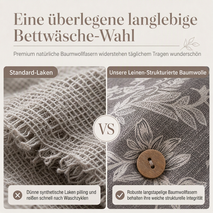 Bettwäsche-Set aus reiner Baumwolle mit Leinenoptik und retro Knopfverschluss, dicke und hochdichte Bettdeckenbezug und Bettlaken der Klasse A