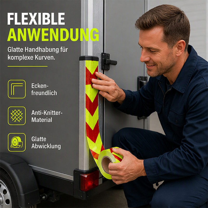 🚚 Hochsichtbares reflektierendes Pfeilband – hochsichtbar, wetterfest & selbstklebend für Anhänger und Nutzfahrzeuge