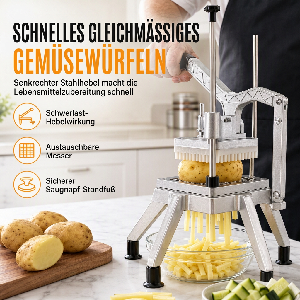 🔪 Vertikaler Gemüsewürfler – 3 scharfe Klingen & robuster Hebel ✨