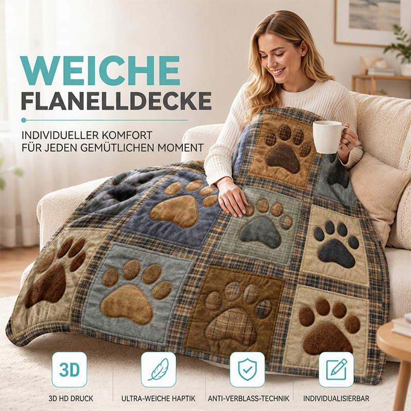 Niedliche Pfotenabdruck Weiche Flanell Decke