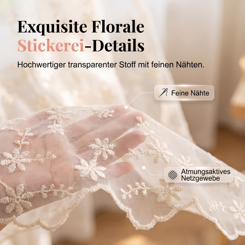 📢📢50 % RABATT !! ⏰Bestickte durchsichtige Vorhänge mit Blumenmuster und Bindegurt