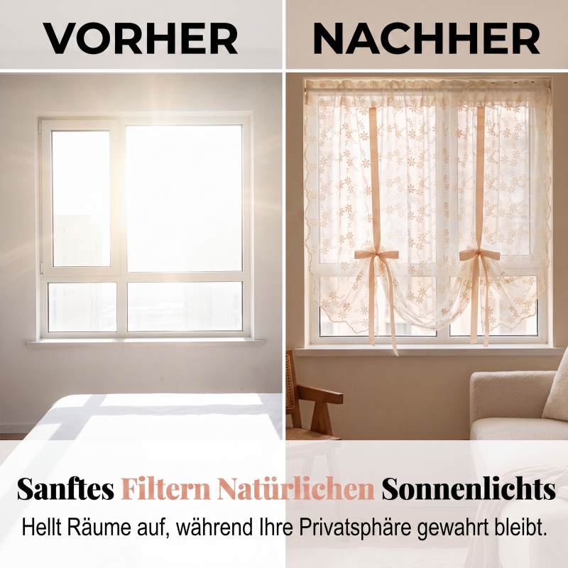 📢📢50 % RABATT !! ⏰Bestickte durchsichtige Vorhänge mit Blumenmuster und Bindegurt