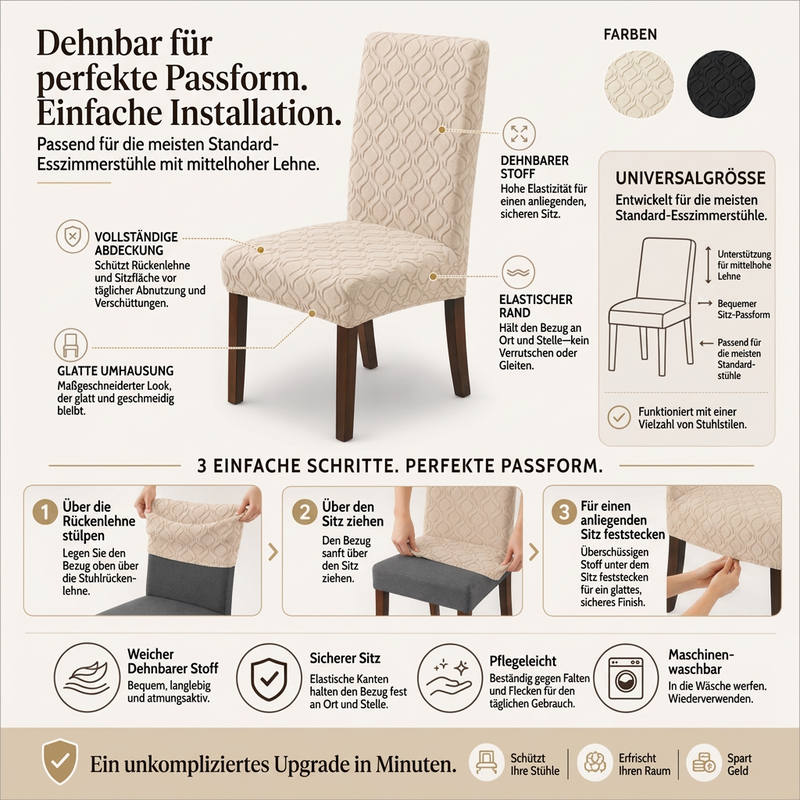 🪑 50% RABATT! 🛋️ Universelle Stretch-Sitzbezüge – Elastisch & passgenau für Stühle ✨