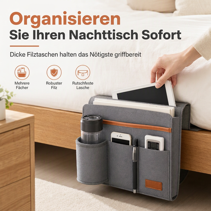 🛏️ 50% RABATT! ✨ Minimalistische Filz-Bettseitentasche – Stabil befestigt, vielseitig einsetzbar, für ordentliche Aufbewahrung 📚