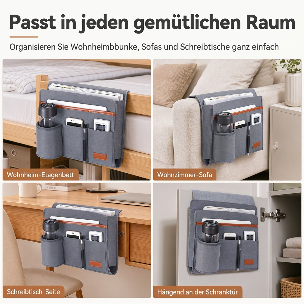 🛏️ 50% RABATT! ✨ Minimalistische Filz-Bettseitentasche – Stabil befestigt, vielseitig einsetzbar, für ordentliche Aufbewahrung 📚