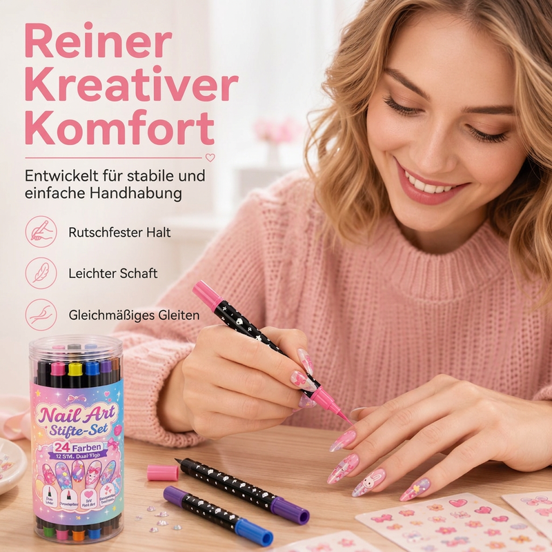 💅24-Farben-Nagelkunststifte, 12 doppelseitige Stifte mit zwei Spitzen