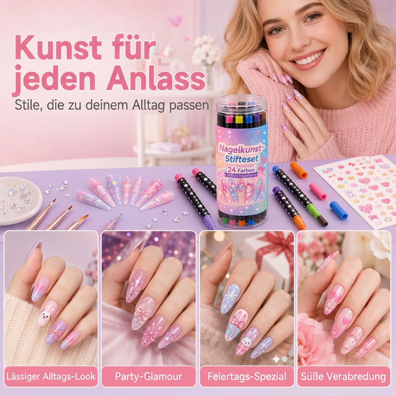 💅24-Farben-Nagelkunststifte, 12 doppelseitige Stifte mit zwei Spitzen