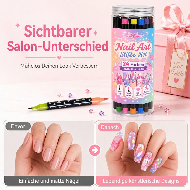 💅24-Farben-Nagelkunststifte, 12 doppelseitige Stifte mit zwei Spitzen