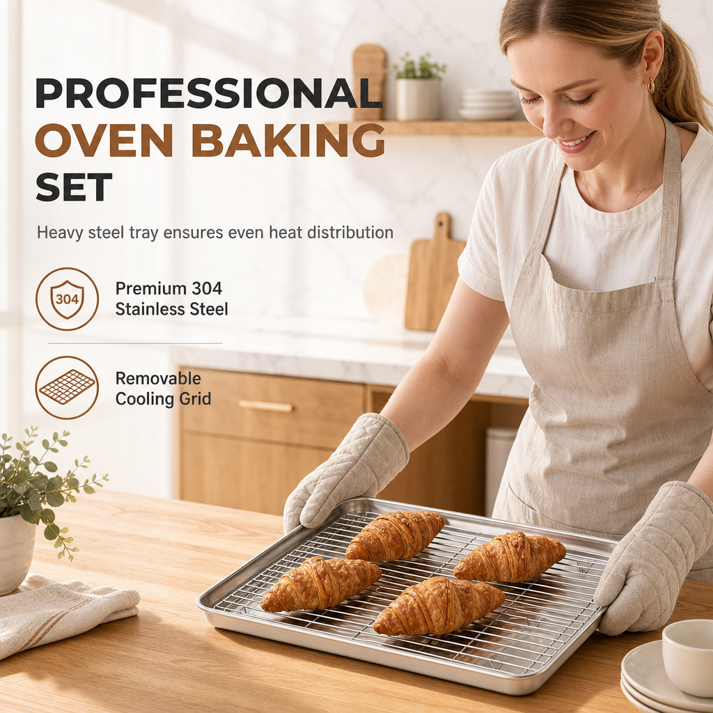 ⏳50% RABATT – Nur kurze Zeit!🥓Rechteckiges Backblech aus Edelstahl mit Draht-Kühlgitter – Ideal zum Braten & Backen