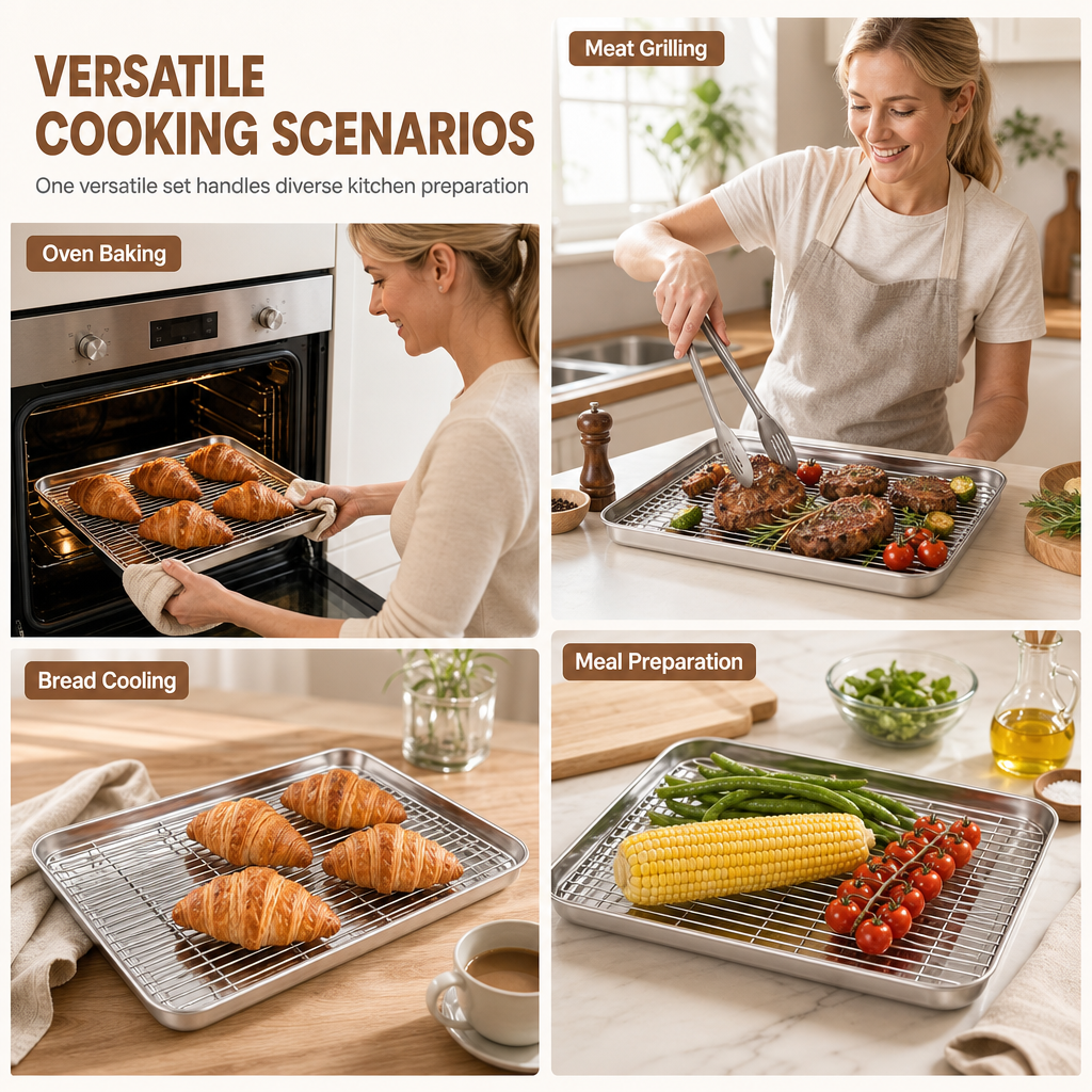 ⏳50% RABATT – Nur kurze Zeit!🥓Rechteckiges Backblech aus Edelstahl mit Draht-Kühlgitter – Ideal zum Braten & Backen