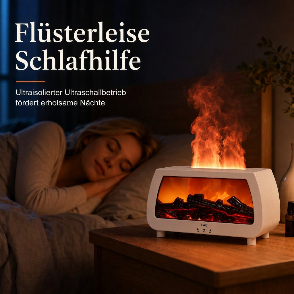 Kleiner Kamin-Luftbefeuchter mit Flammeneffekt – Aromatherapie-Diffusor für ätherische Öle, automatischer Duftspender