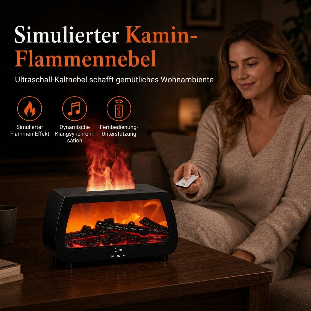 Kleiner Kamin-Luftbefeuchter mit Flammeneffekt – Aromatherapie-Diffusor für ätherische Öle, automatischer Duftspender