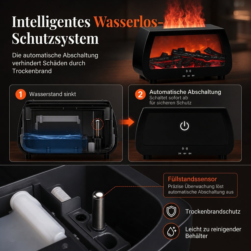 Kleiner Kamin-Luftbefeuchter mit Flammeneffekt – Aromatherapie-Diffusor für ätherische Öle, automatischer Duftspender