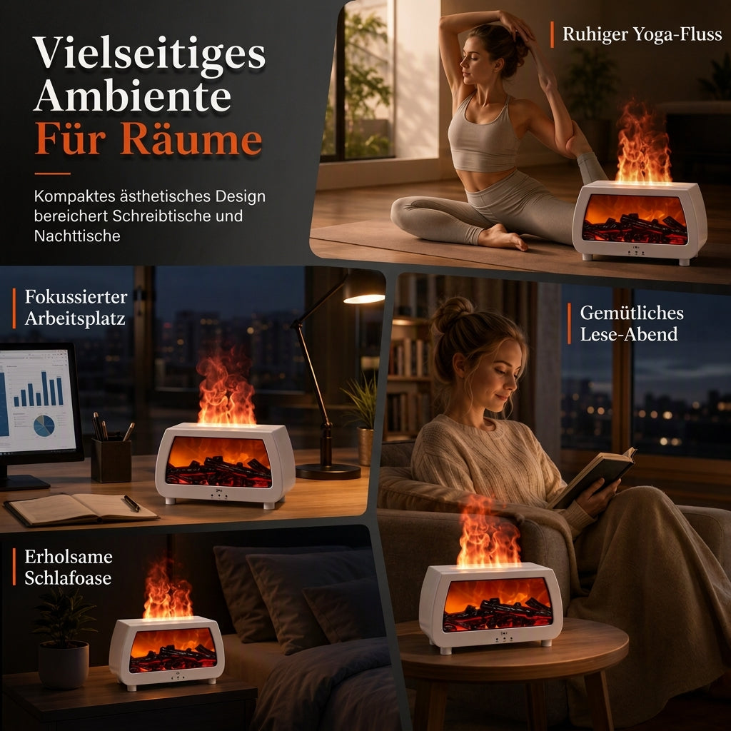 Kleiner Kamin-Luftbefeuchter mit Flammeneffekt – Aromatherapie-Diffusor für ätherische Öle, automatischer Duftspender