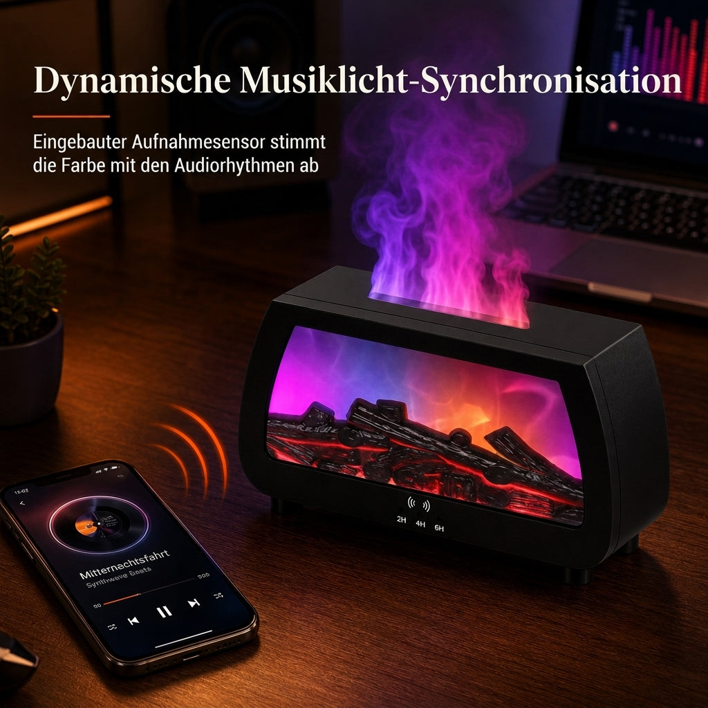 Kleiner Kamin-Luftbefeuchter mit Flammeneffekt – Aromatherapie-Diffusor für ätherische Öle, automatischer Duftspender