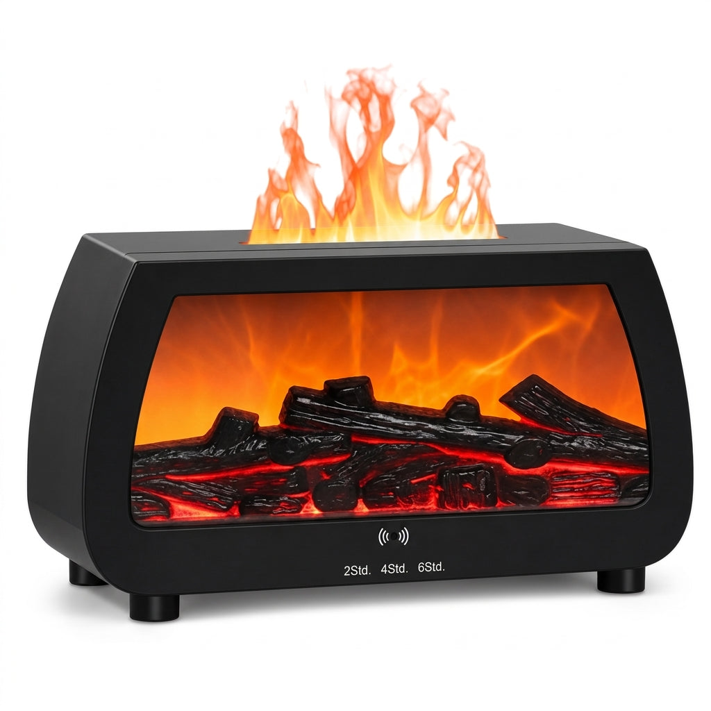 Kleiner Kamin-Luftbefeuchter mit Flammeneffekt – Aromatherapie-Diffusor für ätherische Öle, automatischer Duftspender