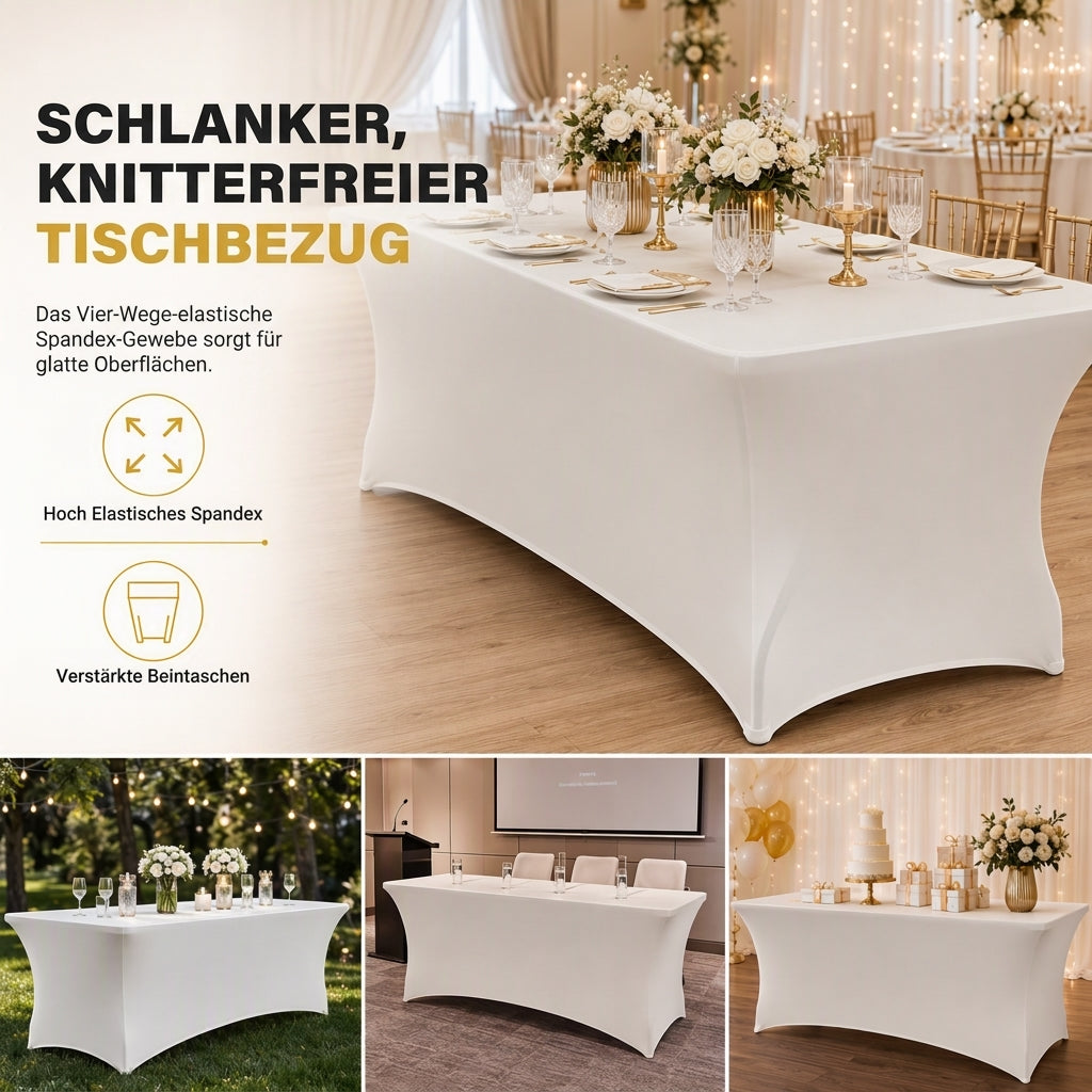 🎉 Stretch-Tischdecke rechteckig – elastisch, rutschfest & perfekt für Hochzeit, Bankett und Tagung