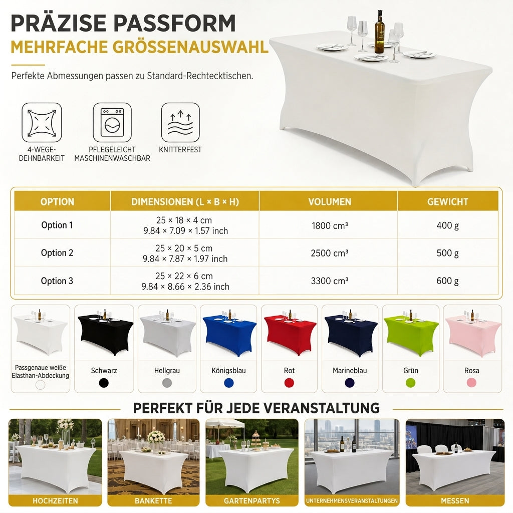 🎉 Stretch-Tischdecke rechteckig – elastisch, rutschfest & perfekt für Hochzeit, Bankett und Tagung