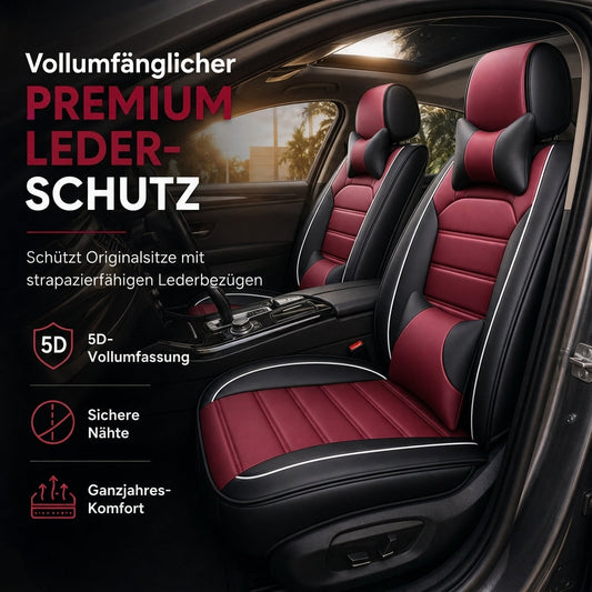 🚙Universelle Ganzjahres-Autositzbezüge aus Leder – Vollabdeckende Sitzschoner mit Farbblock- & Streifen-Design, passend für 5-Sitzer