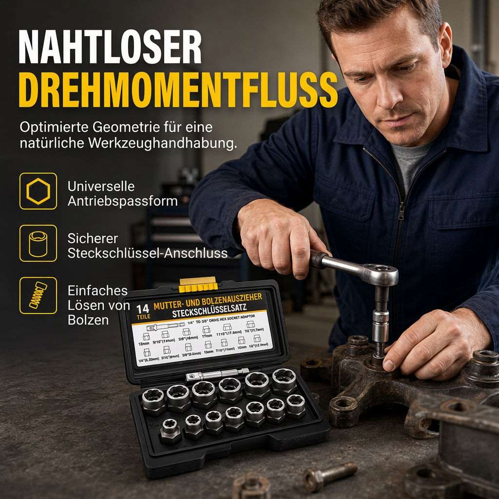 14-teiliges industrietaugliches Set zum Entfernen beschädigter Schrauben und Muttern, hochfester Schraubenausdreher-Satz mit hohem Drehmoment und Linksgewinde für die Autoreparatur