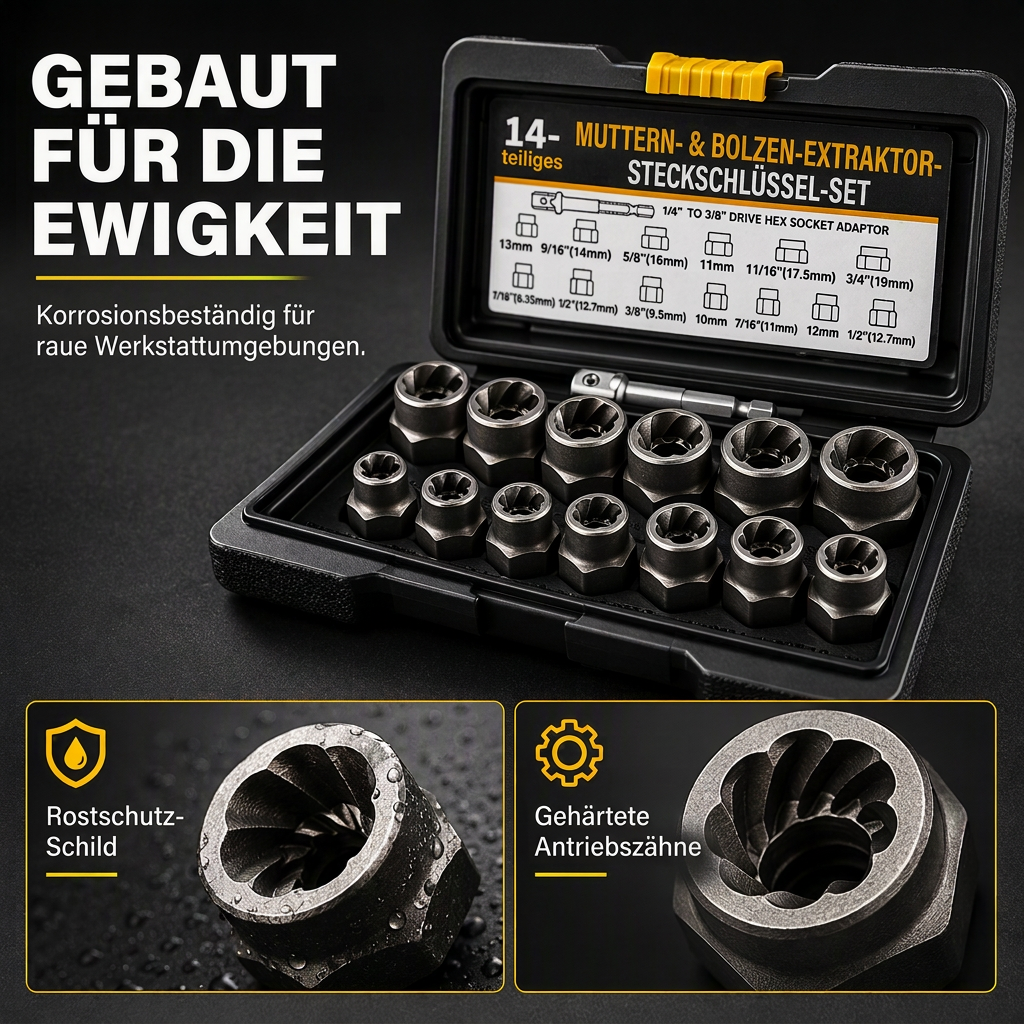 14-teiliges industrietaugliches Set zum Entfernen beschädigter Schrauben und Muttern, hochfester Schraubenausdreher-Satz mit hohem Drehmoment und Linksgewinde für die Autoreparatur