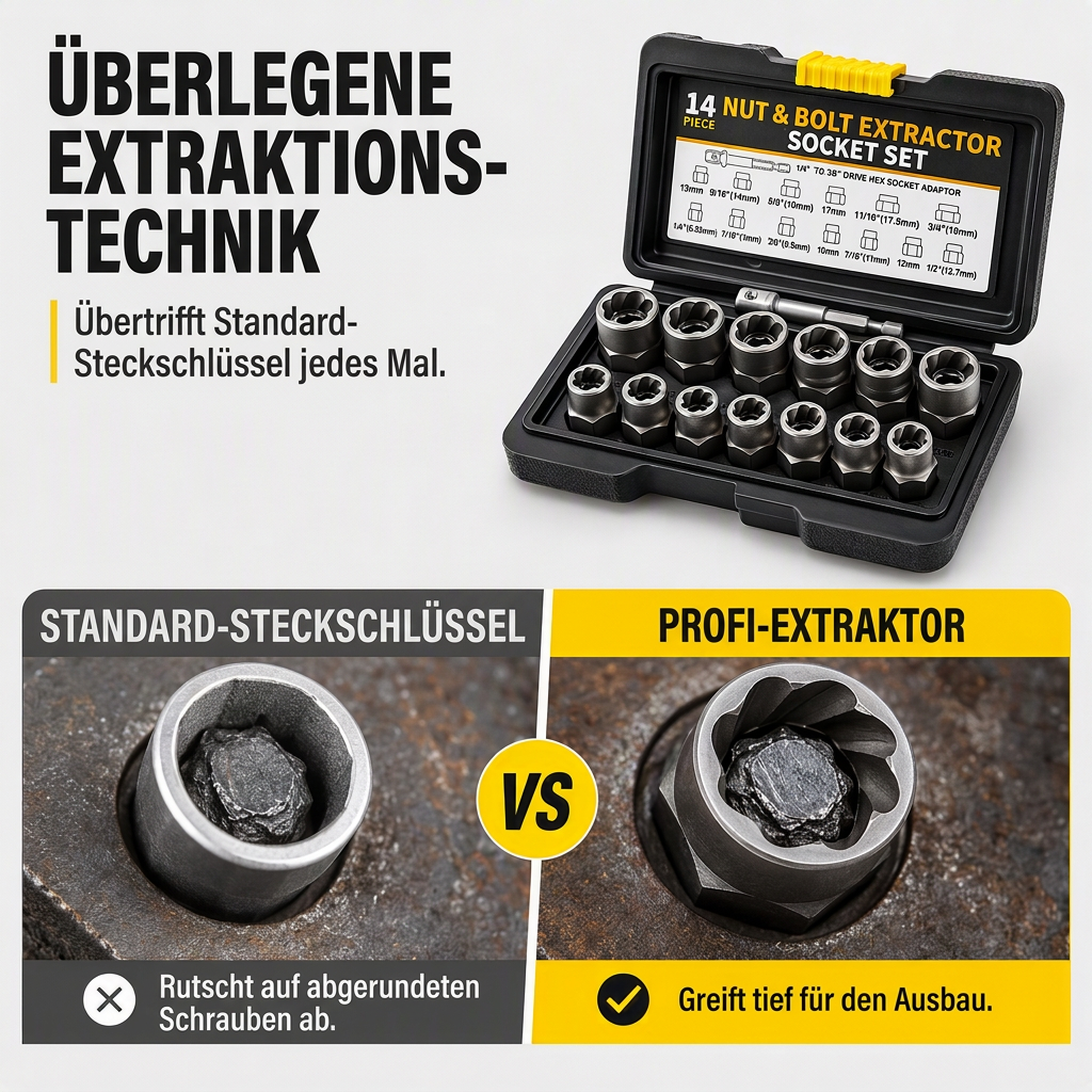 14-teiliges industrietaugliches Set zum Entfernen beschädigter Schrauben und Muttern, hochfester Schraubenausdreher-Satz mit hohem Drehmoment und Linksgewinde für die Autoreparatur