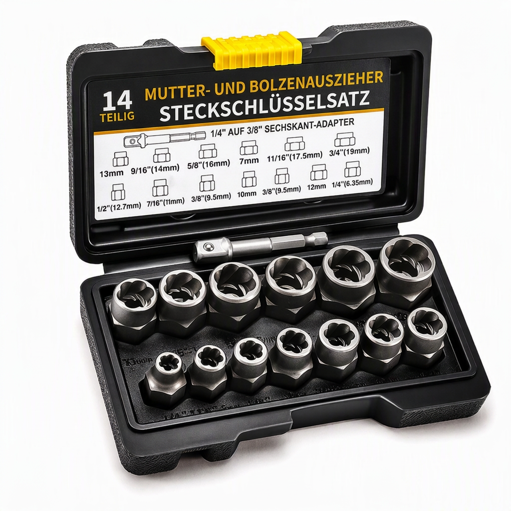 14-teiliges industrietaugliches Set zum Entfernen beschädigter Schrauben und Muttern, hochfester Schraubenausdreher-Satz mit hohem Drehmoment und Linksgewinde für die Autoreparatur