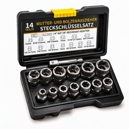 14-teiliges industrietaugliches Set zum Entfernen beschädigter Schrauben und Muttern, hochfester Schraubenausdreher-Satz mit hohem Drehmoment und Linksgewinde für die Autoreparatur