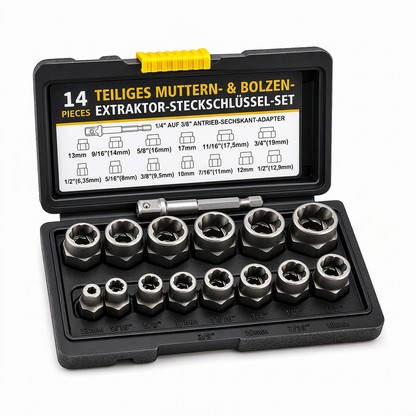 14-teiliges industrietaugliches Set zum Entfernen beschädigter Schrauben und Muttern, hochfester Schraubenausdreher-Satz mit hohem Drehmoment und Linksgewinde für die Autoreparatur